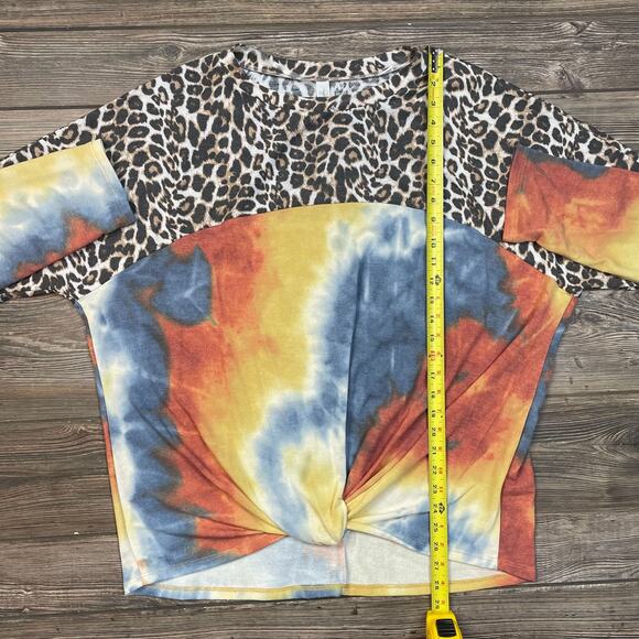 Together Clothing Knot Hem Animal Tie Dye Print Top Tunic PO Shirt SZ L C101842 - Picture 9 of 9